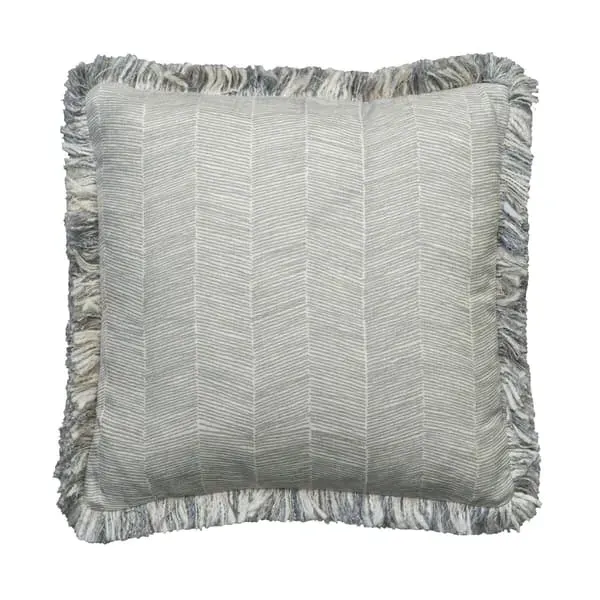 Herringbone Cushion with Fringe - Storm, Linen