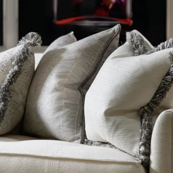 Herringbone Cushion with Velvet Piping - Grey