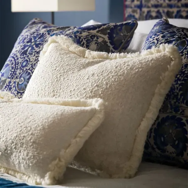Medium Rectangle Cushion with Trim - Natural, Bouclé