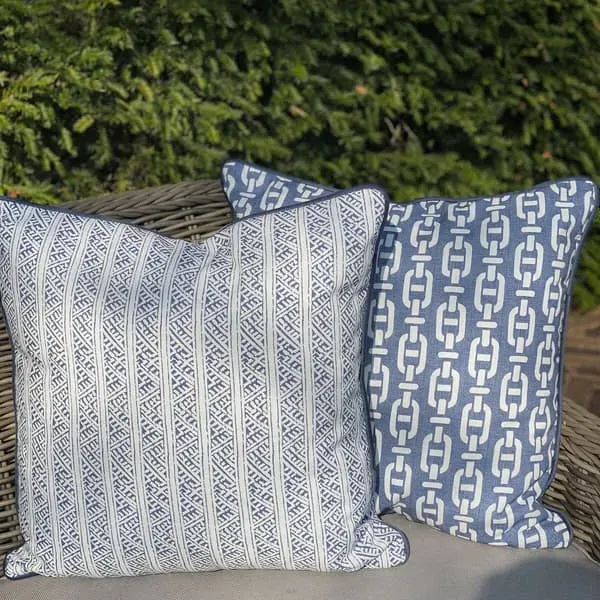 Outdoor Cushion with Stripes - Navy, Polyester