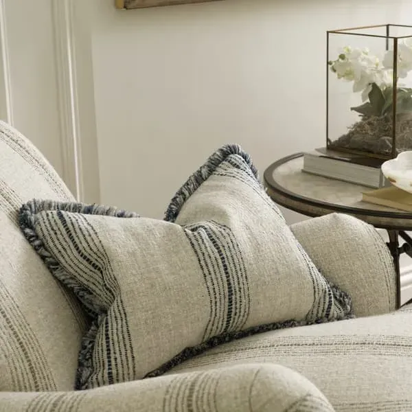 Square Cushion with Feather Fill - Navy, Linen