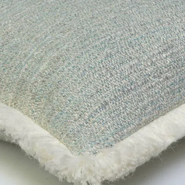 Square Cushion with Fringe Trim - Blue, Cotton