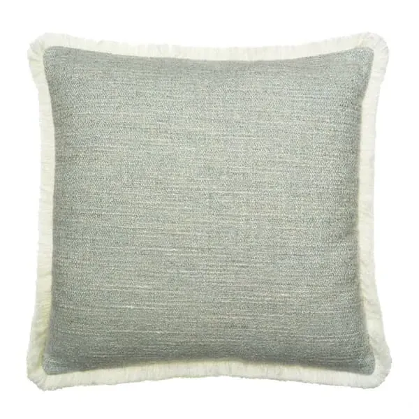 Square Cushion with Fringe Trim - Blue, Cotton