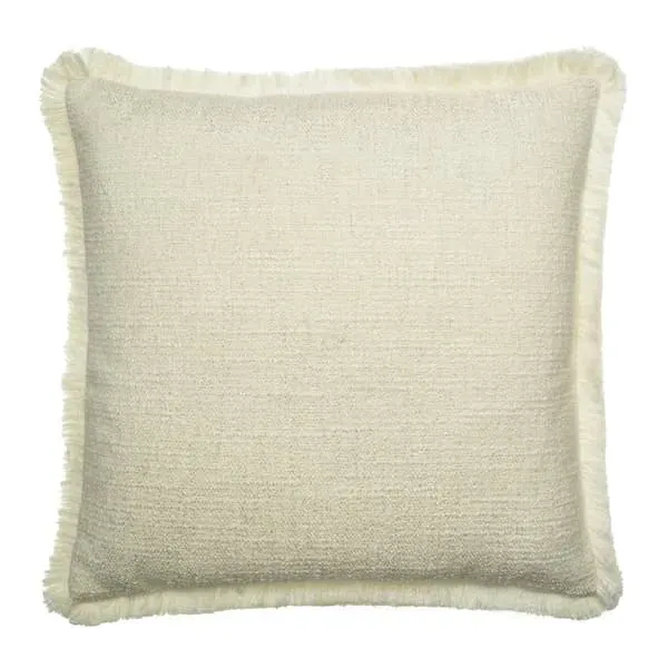 Square Cushion with Fringe Trim - Chalk, Linen