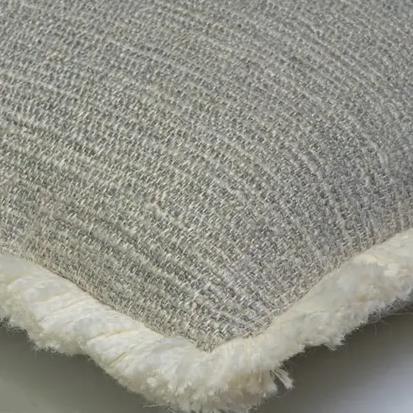 Square Cushion with Fringe Trim - Grey, Cotton