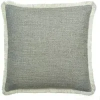 Square Cushion with Fringe Trim - Grey, Cotton