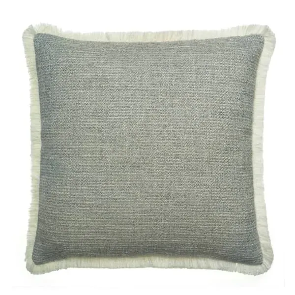 Square Cushion with Fringe Trim - Grey, Cotton