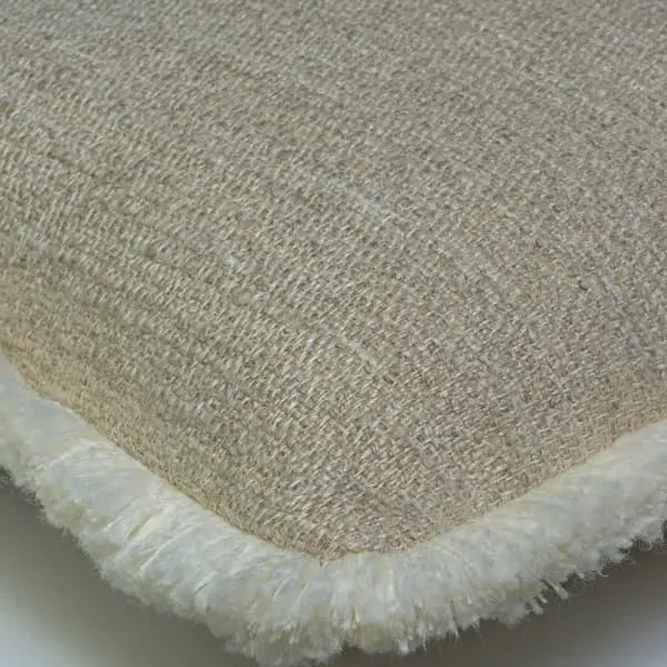 Square Cushion with Fringe Trim - Stone, Linen
