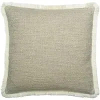 Square Cushion with Fringe Trim - Stone, Linen