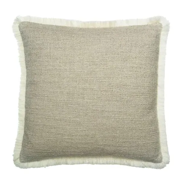 Square Cushion with Fringe Trim - Stone, Linen