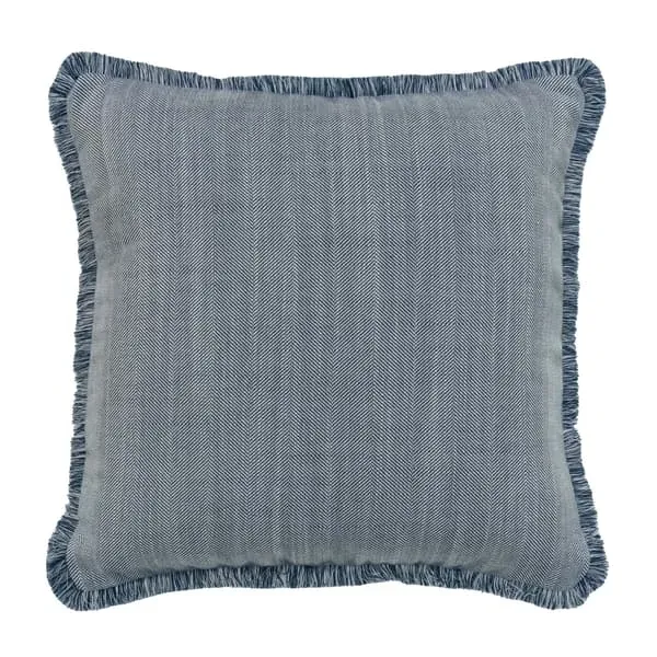 Square Cushion with Herringbone Pattern - Navy