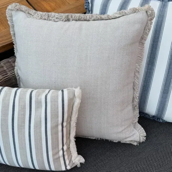 Square Cushion with Herringbone Pattern - Sand