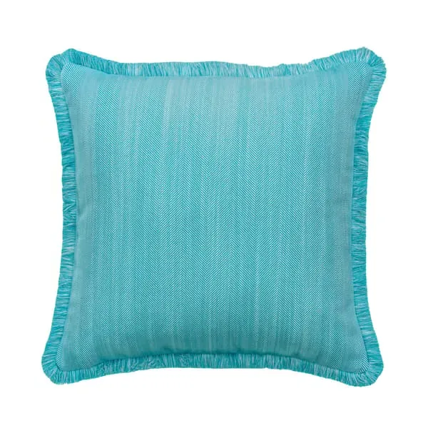 Square Cushion with Herringbone Pattern - Turquoise