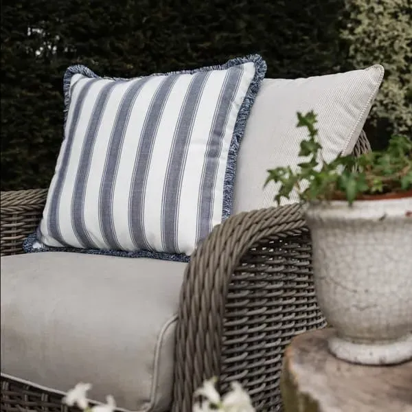 Square Cushion with Stripes - Navy, Hollowfibre