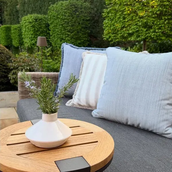 Square Cushion with Stripes - Navy, Hollowfibre