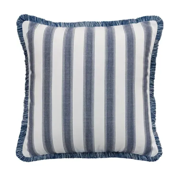 Square Cushion with Stripes - Navy, Hollowfibre