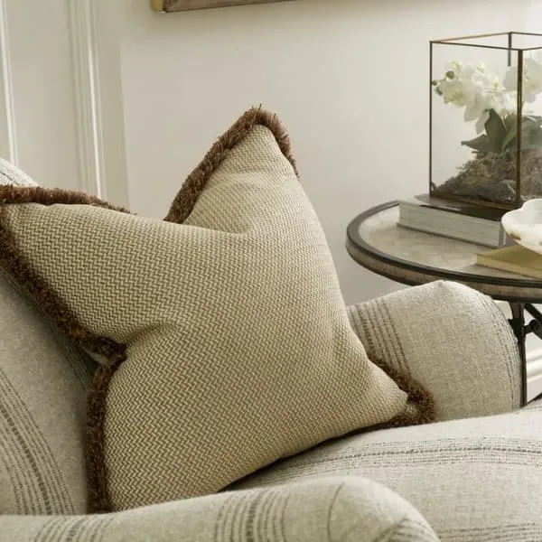 Square Cushion with Trim - Almond, Chenille
