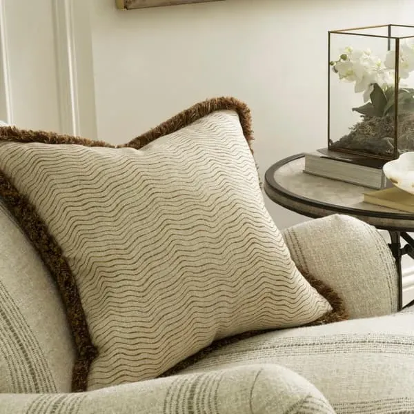 Square Cushion with Trim - Almond, Linen Blend