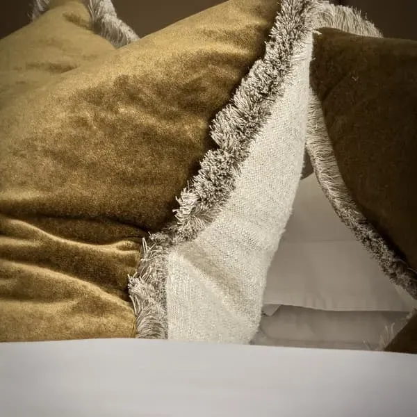 Square Cushion with Trim - Bronze, Mohair