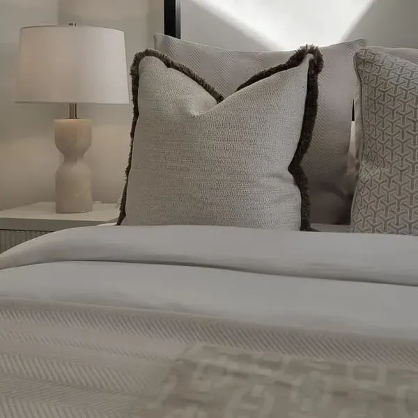 Square Cushion with Trim - Brown, Linen