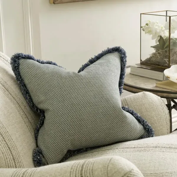 Square Cushion with Trim - Denim, Chenille