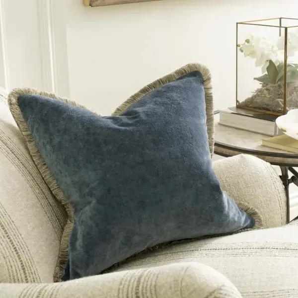 Square Cushion with Trim - Denim, Mohair