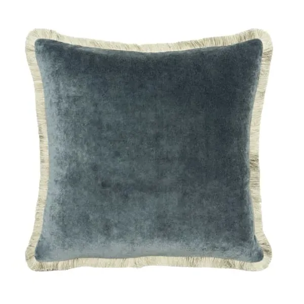Square Cushion with Trim - Denim, Mohair