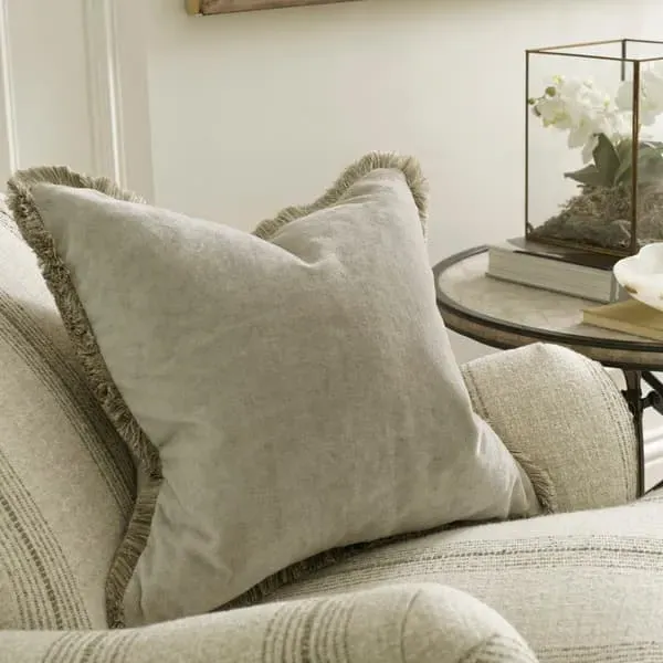 Square Cushion with Trim - Ecru, Mohair