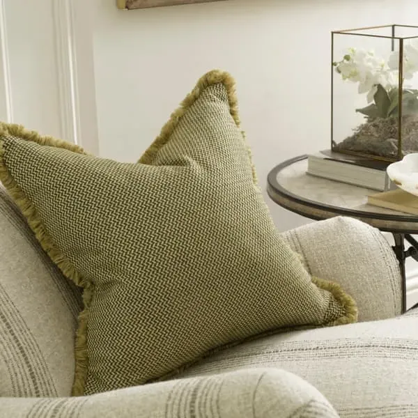 Square Cushion with Trim - Olive, Chenille