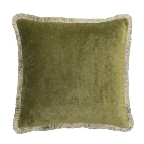 Square Cushion with Trim - Olive, Mohair