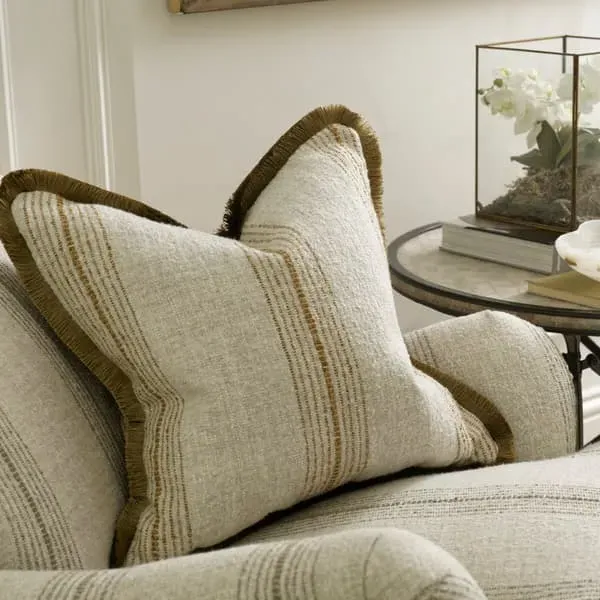 Stripe Cushion with Gold Trim - Ochre, Linen