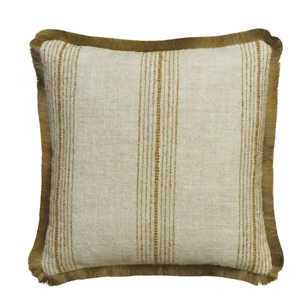 Stripe Cushion with Gold Trim - Ochre, Linen