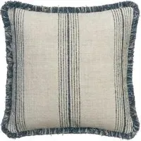Striped Cushion with Feather Fill - Navy, Linen