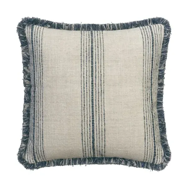 Striped Cushion with Feather Fill - Navy, Linen
