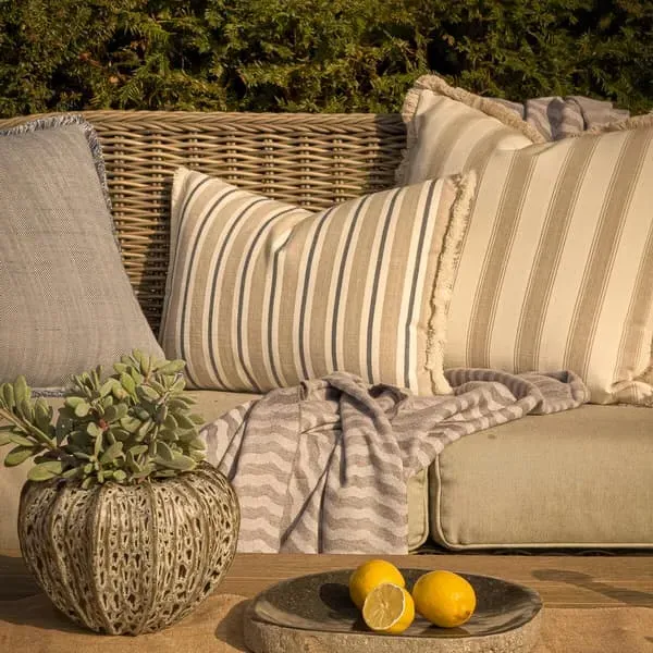 Striped Cushion with Piping - Sand, Hollowfibre