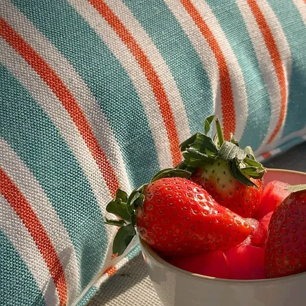 Striped Cushion with Piping - Turquoise, Hollowfibre