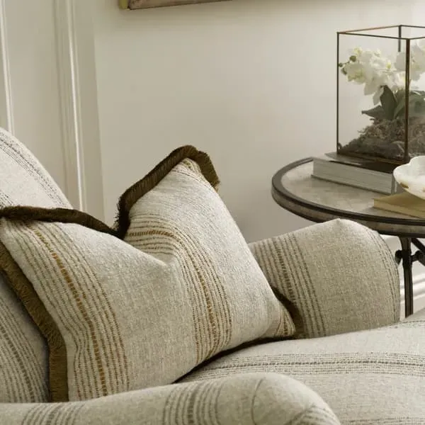 Striped Cushion with Trim - Ochre, Linen