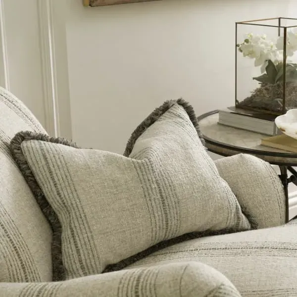 Striped Cushion with Trim - Silver, Linen Blend