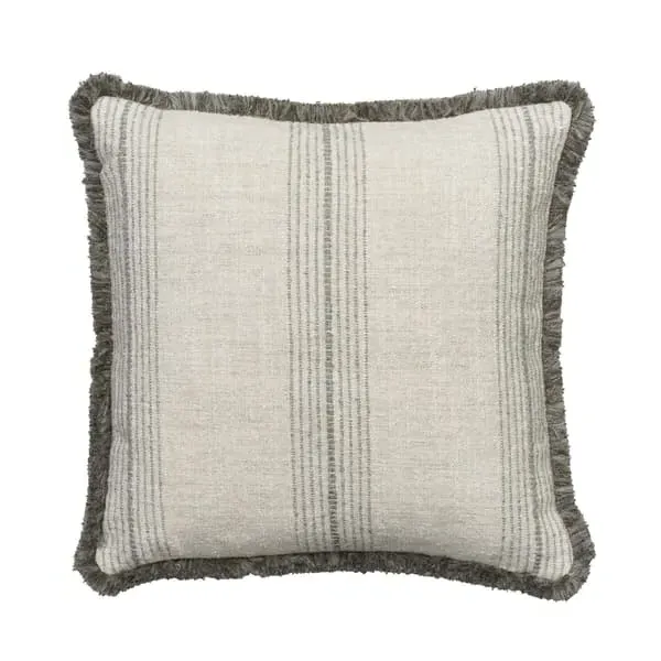 Striped Cushion with Trim - Silver, Linen Blend