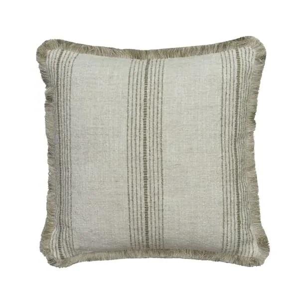 Striped Cushion with Trim - Taupe, Linen Blend
