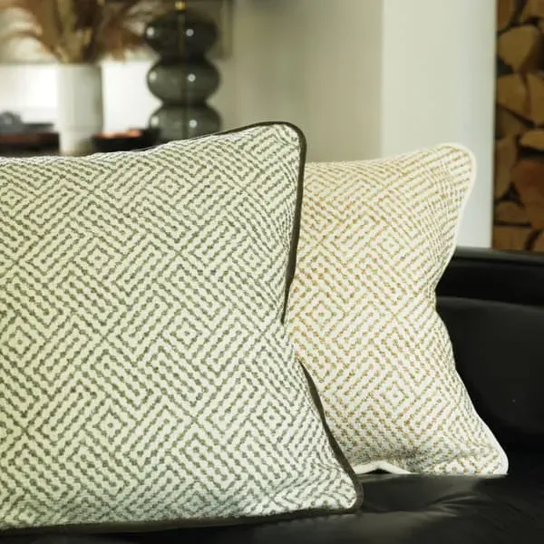 Square Cushion with Herringbone Pattern - Storm, Wool