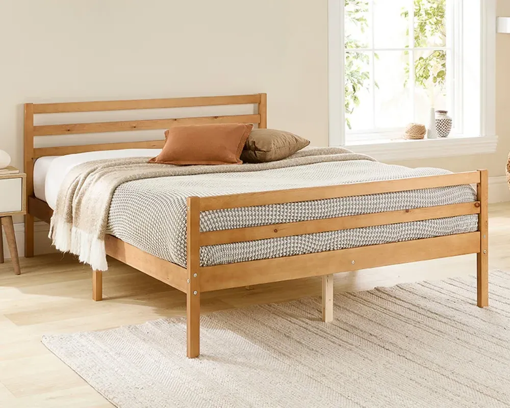 Bed Frame with Slat System - Natural, Solid Wood image