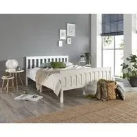 Double Bed Frame with Mattress - White, Wood