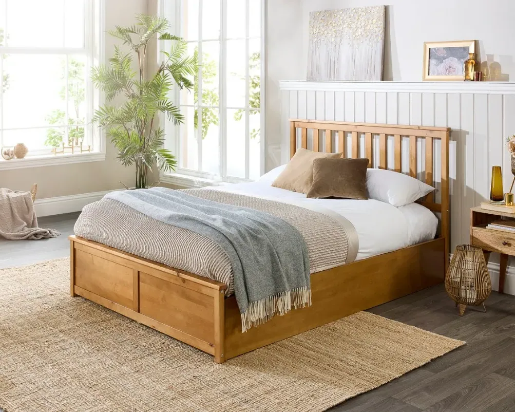 Ottoman Bed Frame with Storage - Natural Wood image