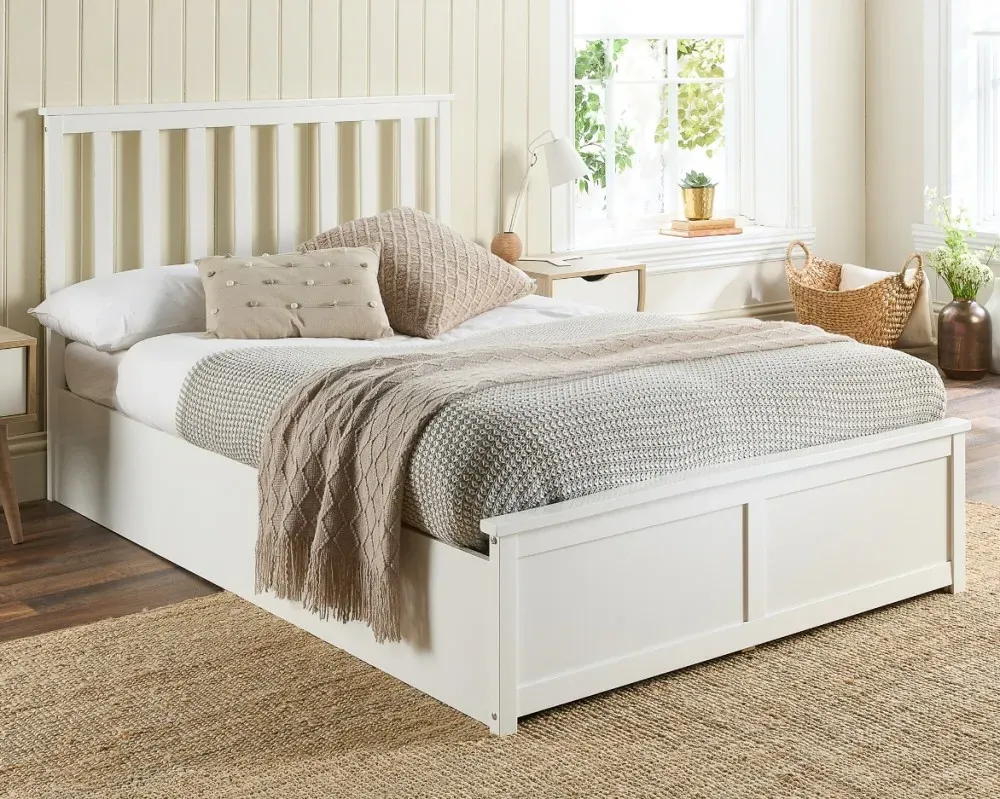 Ottoman Bed Frame with Storage - White, Wood image