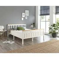Bed Frame with Slat System - White, Solid Wood