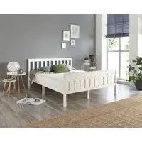 Bed Frame with Slat System - White, Solid Wood