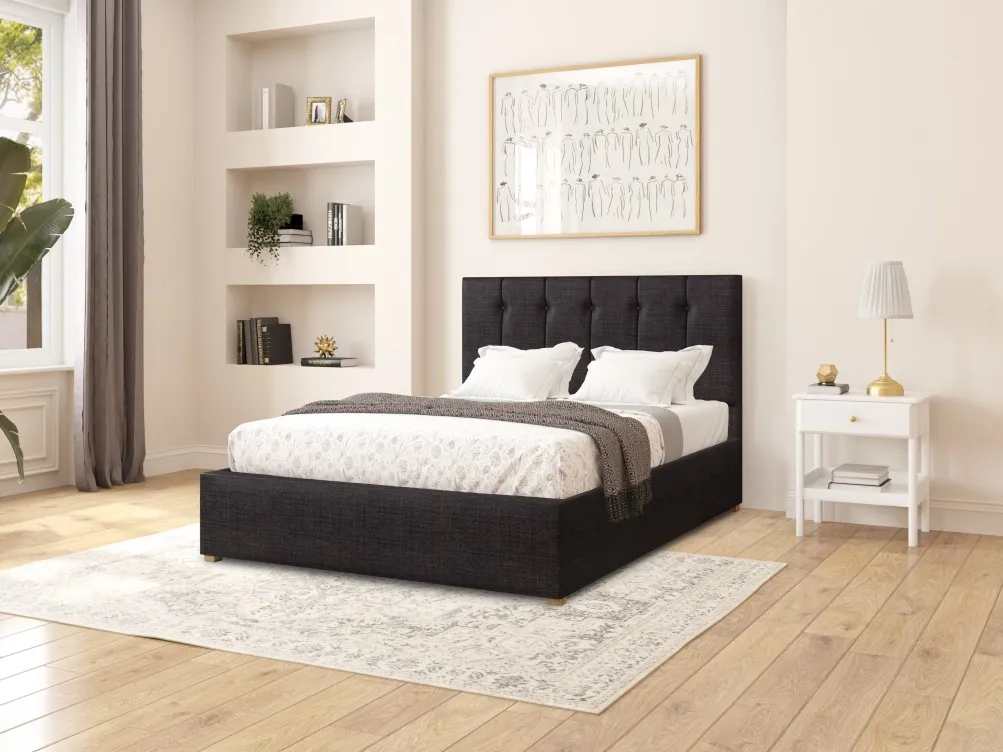 Ottoman Storage Bed with Buttoned Headboard - Fabric image
