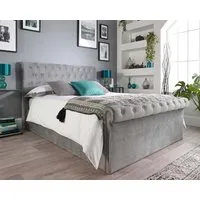 Ottoman Storage Bed with Scroll Top - Grey, Velvet