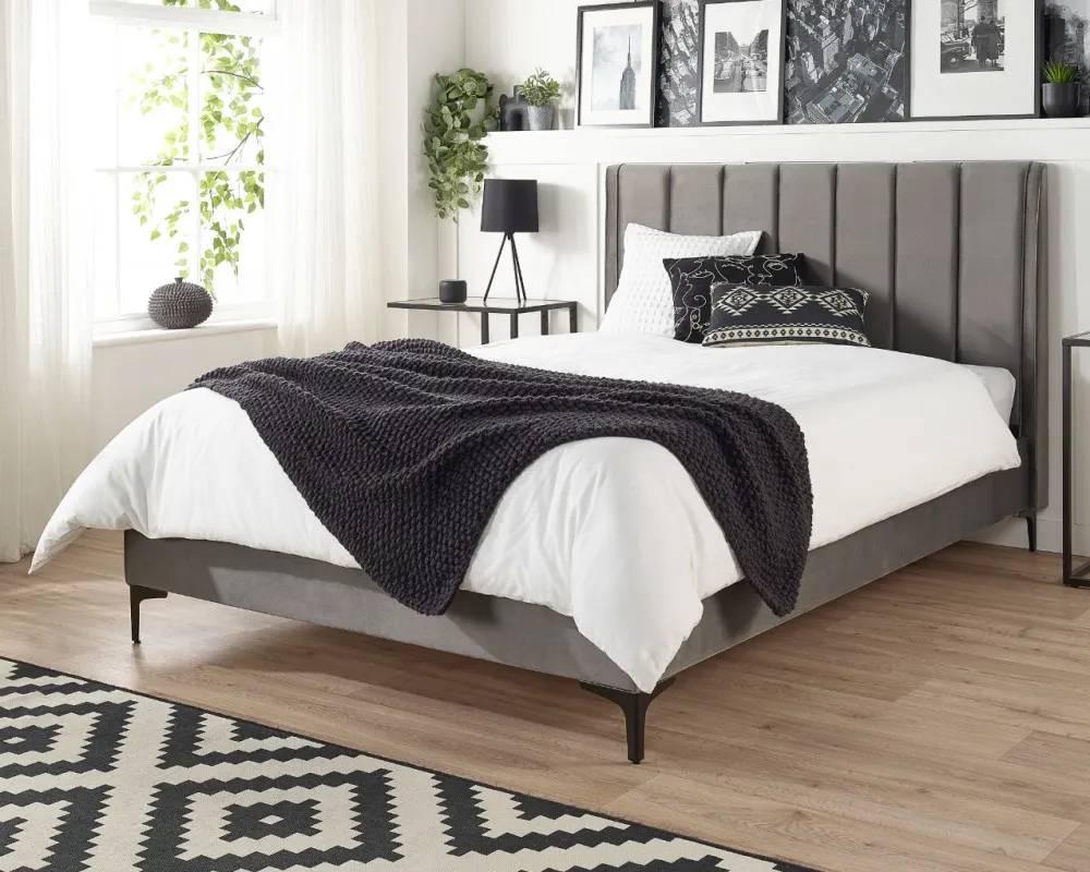 Upholstered Bed Frame - Grey, Velvet image
